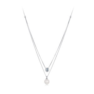 0.5CT Moissanite Double Layer Pearl Silver Necklace Jewelry