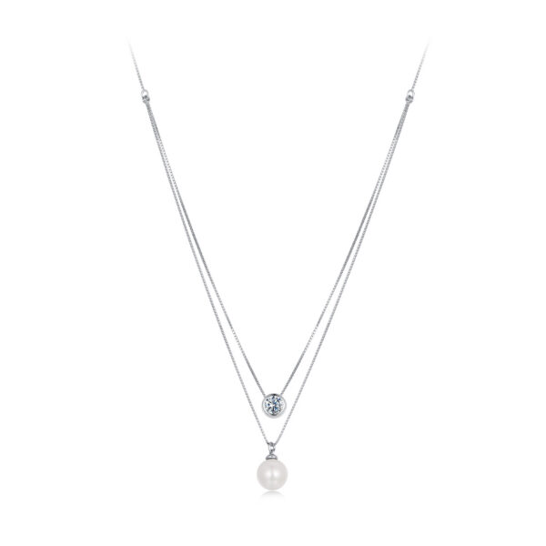 0.5CT Moissanite Double Layer Pearl Silver Necklace Jewelry