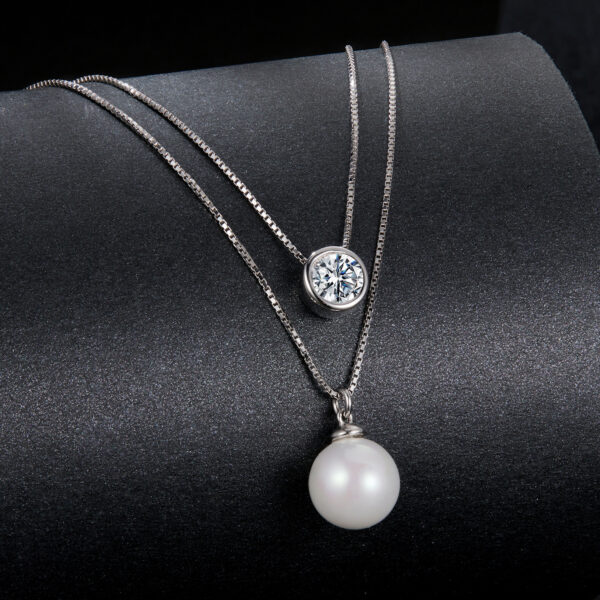 0.5CT Moissanite Double Layer Pearl Silver Necklace Jewelry