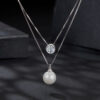 0.5CT Moissanite Double Layer Pearl Silver Necklace Jewelry