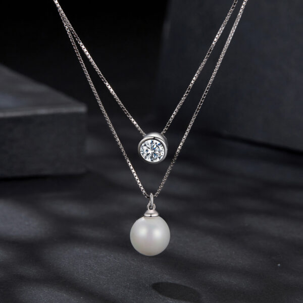 0.5CT Moissanite Double Layer Pearl Silver Necklace Jewelry
