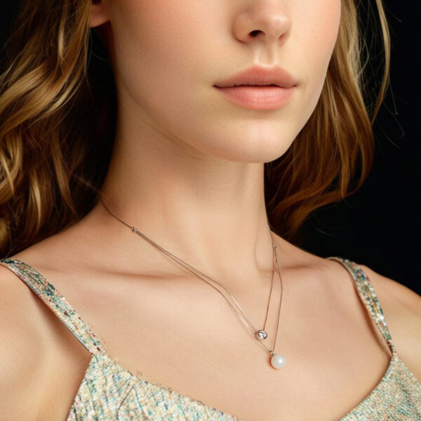 0.5CT Moissanite Double Layer Pearl Silver Necklace Jewelry