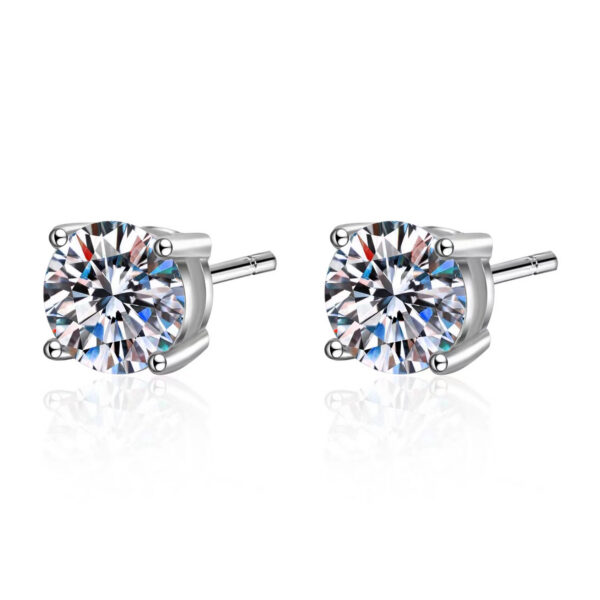 18K Gold Diamond Stud Earrings Classic Silver Tone Women
