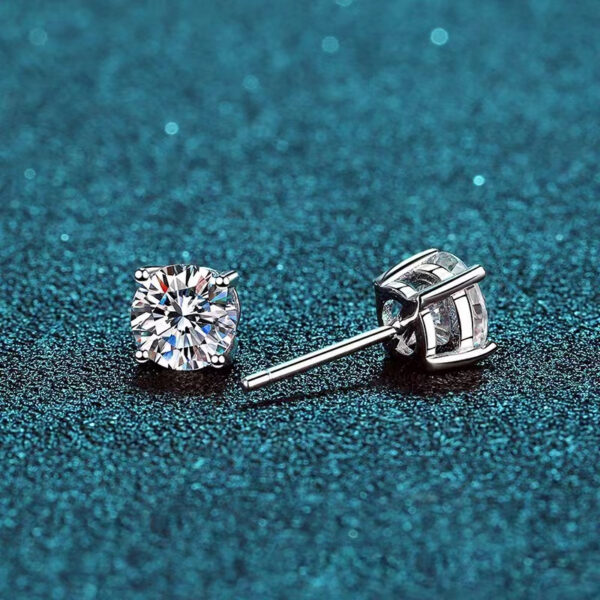 18K Gold Diamond Stud Earrings Classic Silver Tone Women