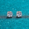 18K Gold Diamond Stud Earrings Classic Silver Tone Women