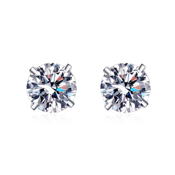 18K Gold Diamond Stud Earrings Classic Silver Tone Women
