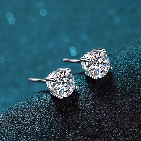 18K Gold Diamond Stud Earrings Classic Silver Tone Women