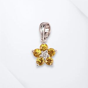 18K White Gold Flower Pendant Yellow Sapphire Diamond