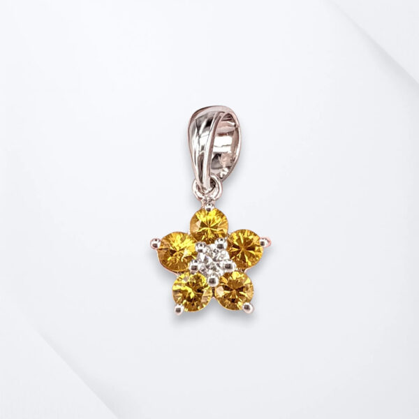 18K White Gold Flower Pendant Yellow Sapphire Diamond