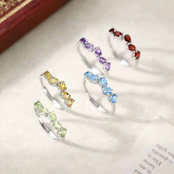 925 Silver Amethyst Oval Prong Gemstone Band Ring Design