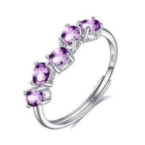 925 Silver Amethyst Oval Prong Gemstone Band Ring Design