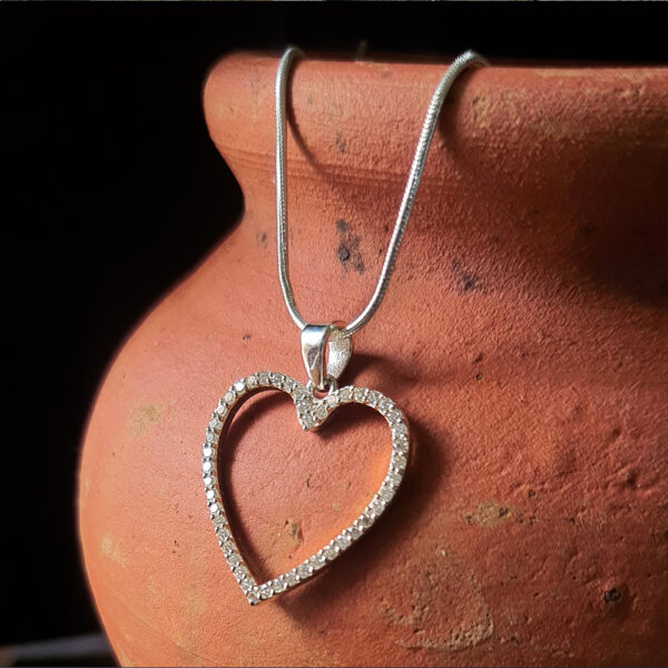 925 Silver Heart Lab Diamond Pearl Boho Pendant Necklace