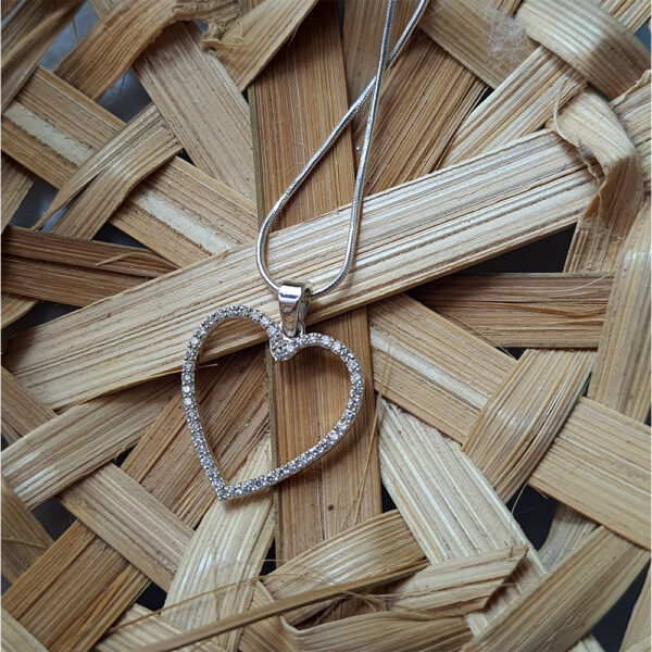 925 Silver Heart Lab Diamond Pearl Boho Pendant Necklace