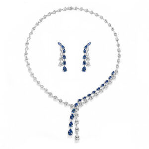 925 Silver Lab Diamond Necklace Earrings Jewelry Set