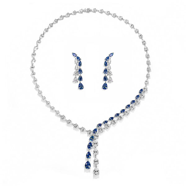 925 Silver Lab Diamond Necklace Earrings Jewelry Set