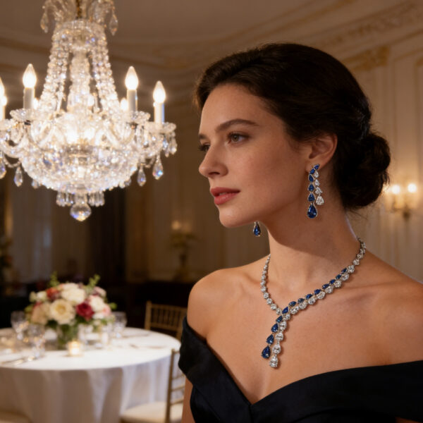 925 Silver Lab Diamond Necklace Earrings Jewelry Set