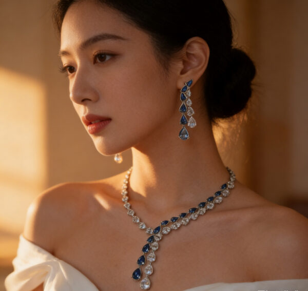 925 Silver Lab Diamond Necklace Earrings Jewelry Set