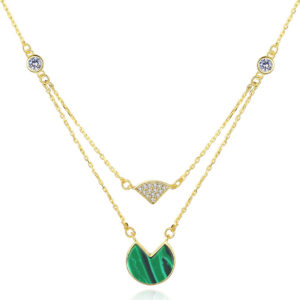 925 Silver Malachite Pendant Necklace Cable Chain Jewelry