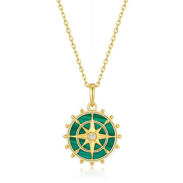 925 Silver Malachite Pendant Necklace Cable Chain Jewelry
