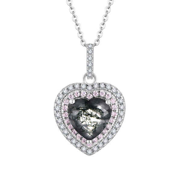925 Silver Moss Agate Heart Pendant Necklace Jewelry