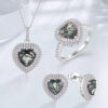 925 Silver Moss Agate Heart Pendant Necklace Jewelry
