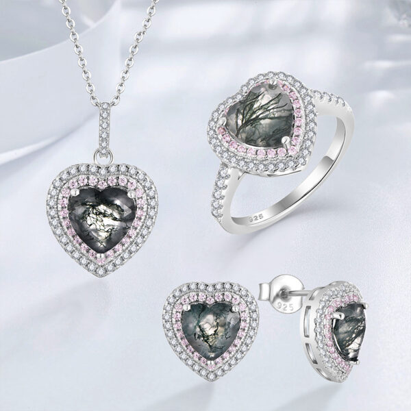 925 Silver Moss Agate Heart Pendant Necklace Jewelry