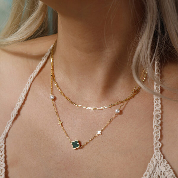 925 Sterling Silver Clover Pearl Boho Necklace Gold Plated