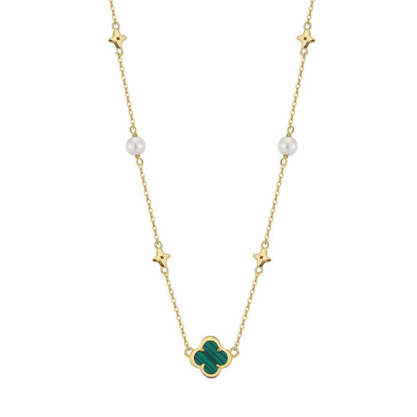 925 Sterling Silver Clover Pearl Boho Necklace Gold Plated