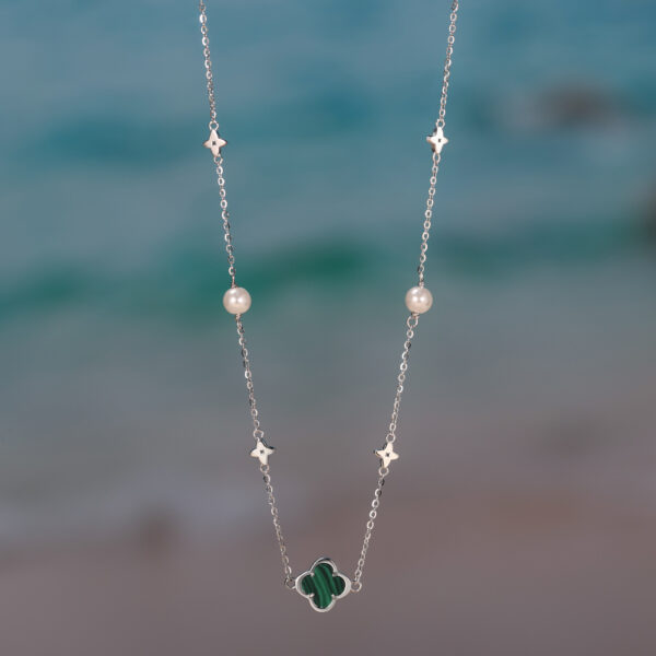 925 Sterling Silver Clover Pearl Boho Necklace Gold Plated