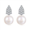 Calabash Moissanite Pearl Stud Earrings Silver White Gold