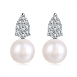 Calabash Moissanite Pearl Stud Earrings Silver White Gold Calabash Moissanite Pearl Stud Earrings Silver White Gold