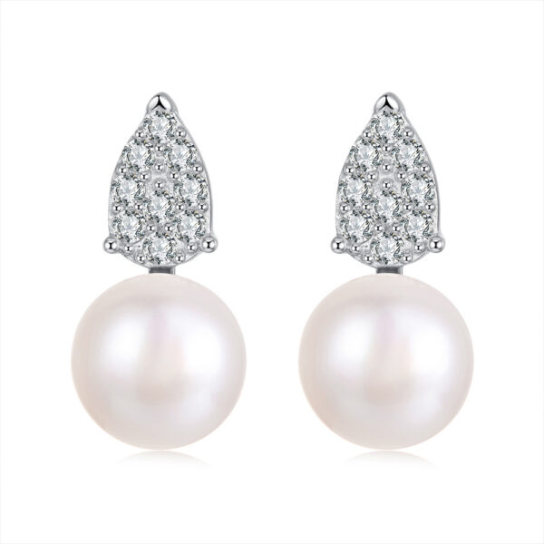 Calabash Moissanite Pearl Stud Earrings Silver White Gold