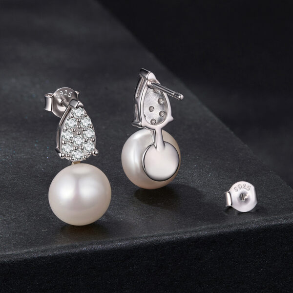 Calabash Moissanite Pearl Stud Earrings Silver White Gold