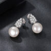 Calabash Moissanite Pearl Stud Earrings Silver White Gold