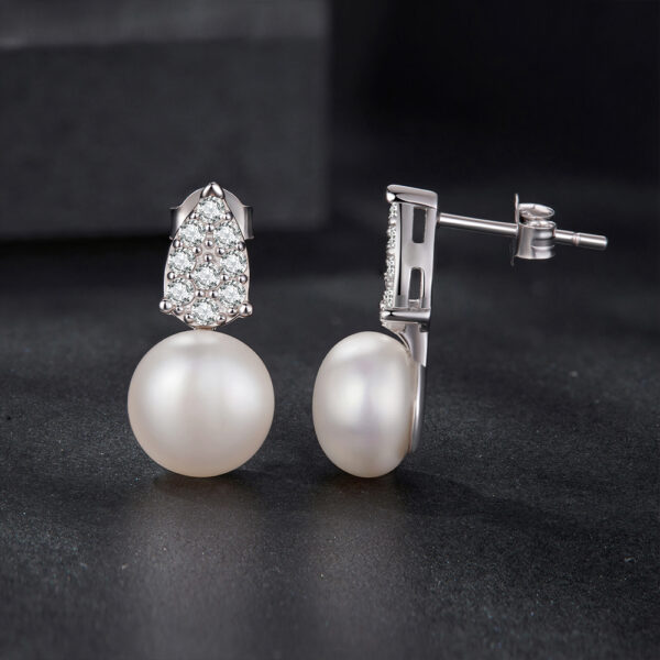 Calabash Moissanite Pearl Stud Earrings Silver White Gold