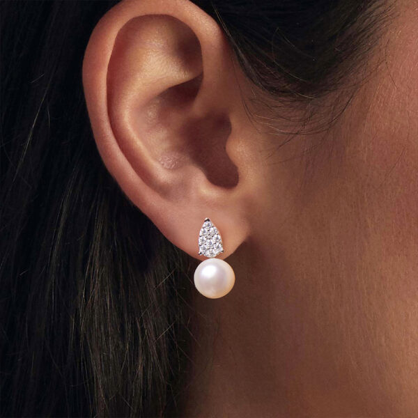 Calabash Moissanite Pearl Stud Earrings Silver White Gold
