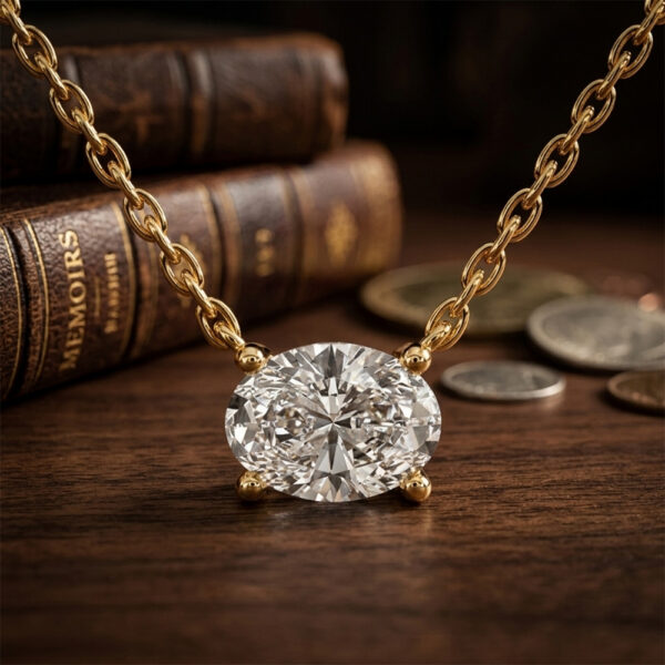 D Color Oval Lab Grown Diamond Gold Plated Necklace
