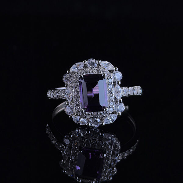 Emerald Cut Amethyst 925 Sterling Silver Ring Rhodium Custom