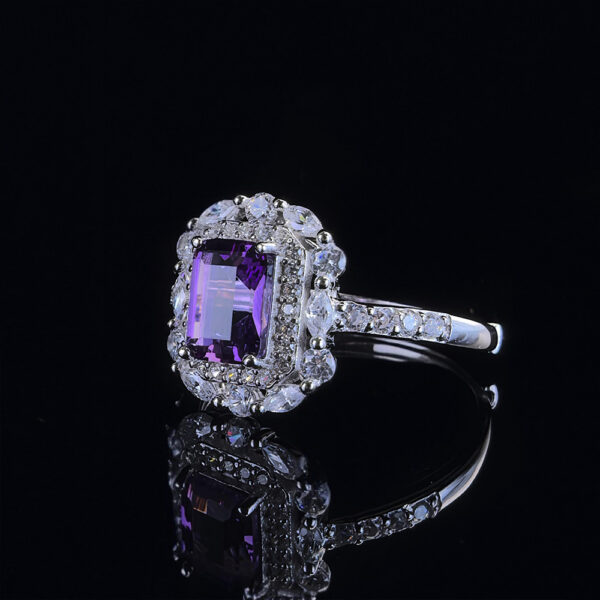 Emerald Cut Amethyst 925 Sterling Silver Ring Rhodium Custom
