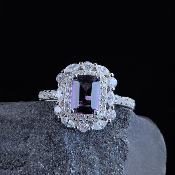 Emerald Cut Amethyst 925 Sterling Silver Ring Rhodium Custom