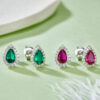 Emerald Cut Silver Stud Earrings with Pear Shape Gem
