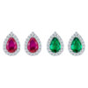 Emerald Cut Silver Stud Earrings with Pear Shape Gem