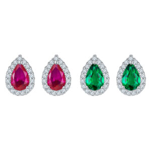 Emerald Cut Silver Stud Earrings with Pear Shape Gem Emerald Cut Silver Stud Earrings with Pear Shape Gem
