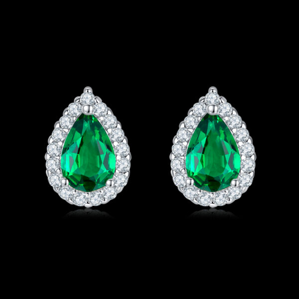 Emerald Cut Silver Stud Earrings with Pear Shape Gem