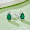 Emerald Cut Silver Stud Earrings with Pear Shape Gem