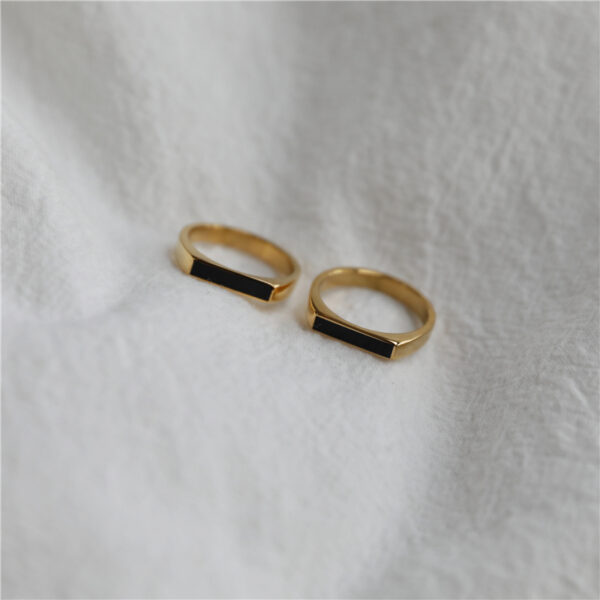 Gold-Tone Black Bar Minimalist Couple Rings