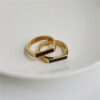 Gold-Tone Black Bar Minimalist Couple Rings