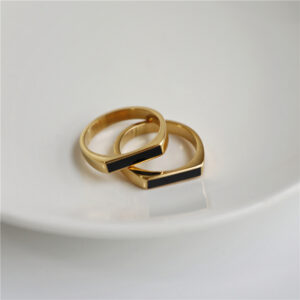 Gold-Tone Black Bar Minimalist Couple Rings Gold-Tone Black Bar Minimalist Couple Rings