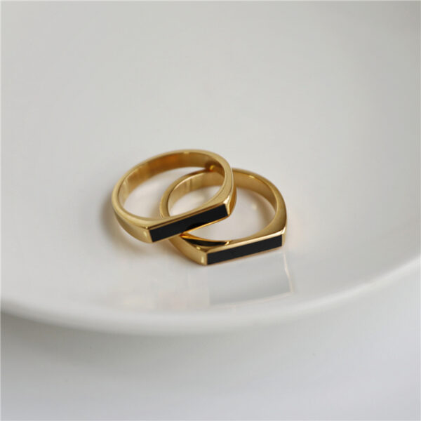 Gold-Tone Black Bar Minimalist Couple Rings