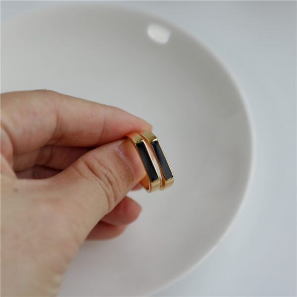 Gold-Tone Black Bar Minimalist Couple Rings